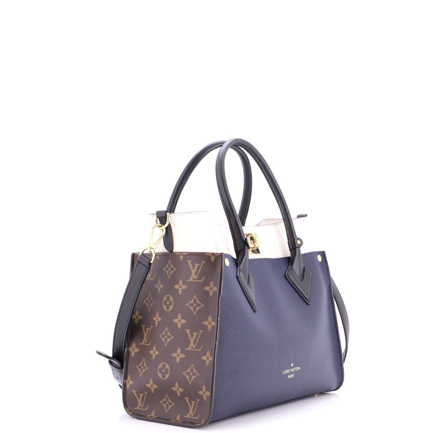 On My Side Tote Leather with Monogram Canvas MM