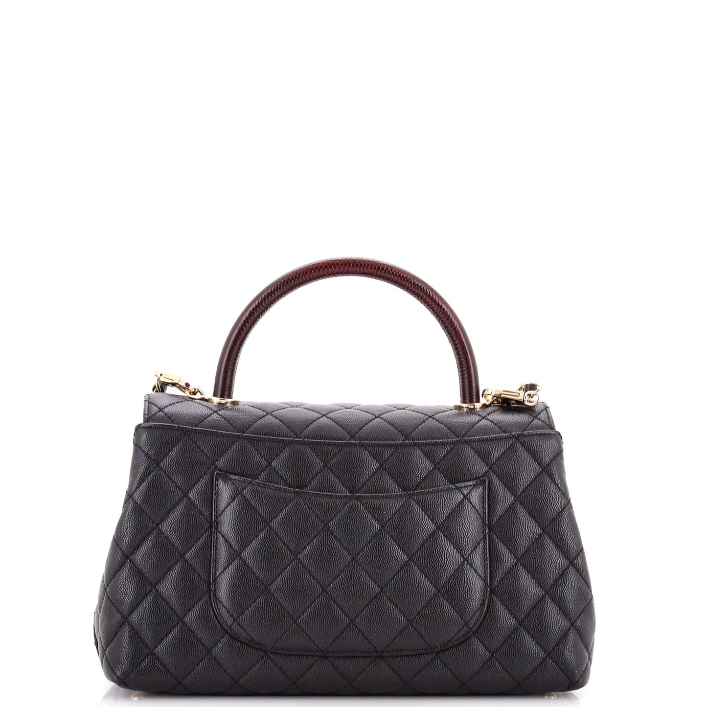 Coco Top Handle Bag Quilted Caviar with Lizard Embossed Handle Small