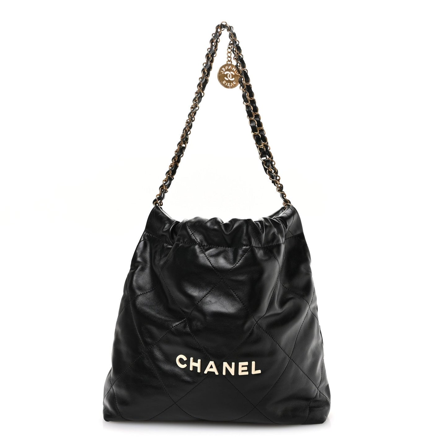 Shiny Calfskin Quilted Small Chanel 22 Black
