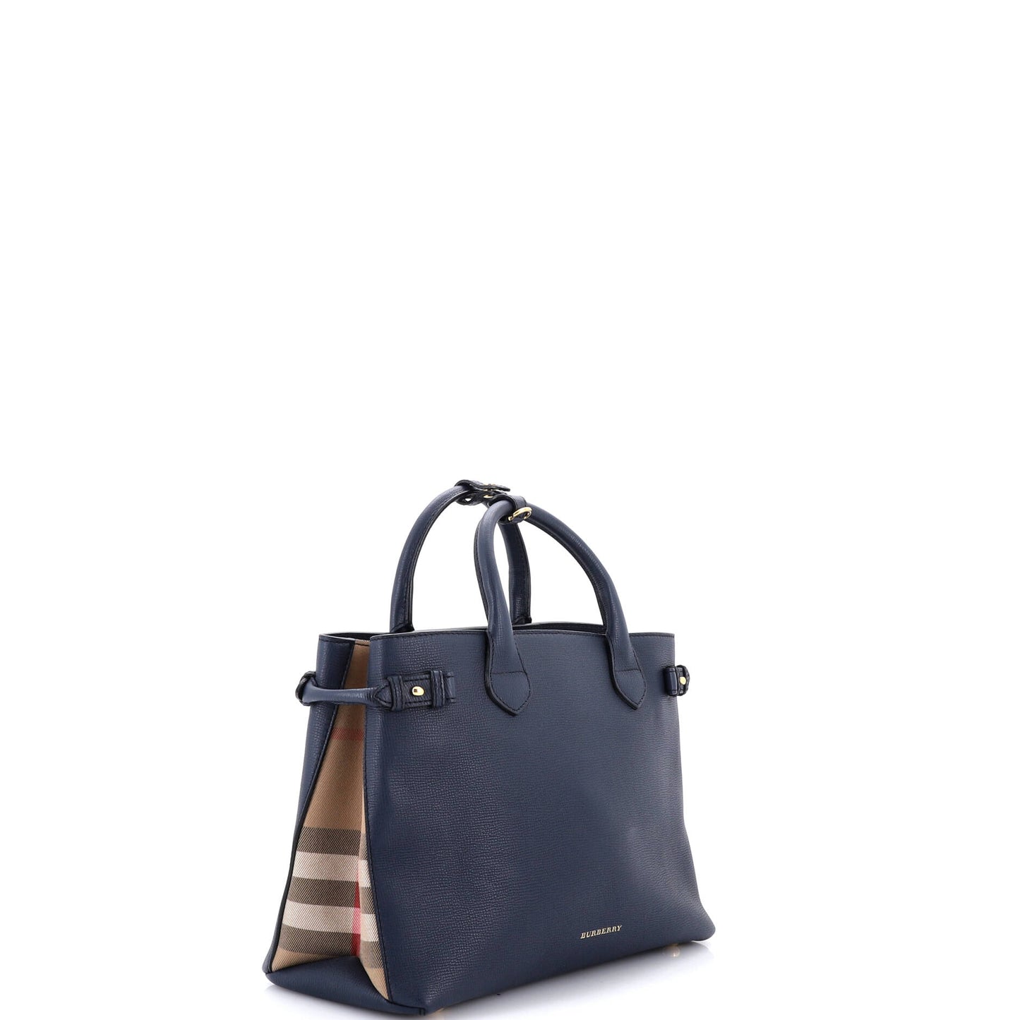 Banner Tote Leather and House Check Canvas Medium