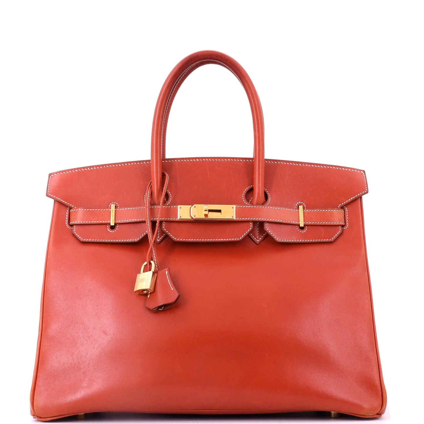 Birkin Handbag Orange Box Calf with Gold Hardware 35