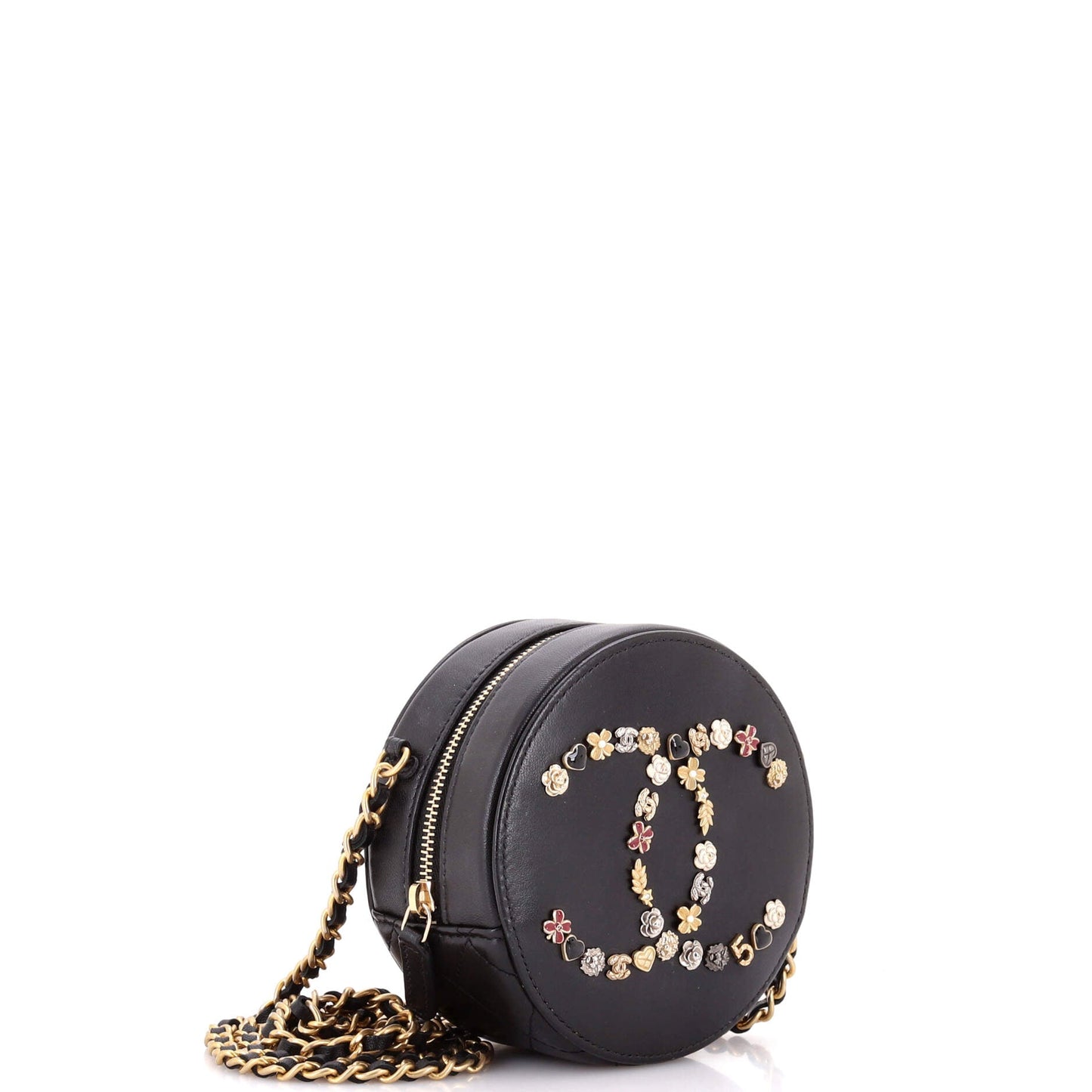 Lucky Charms Round Clutch With Chain Embellished Lambskin