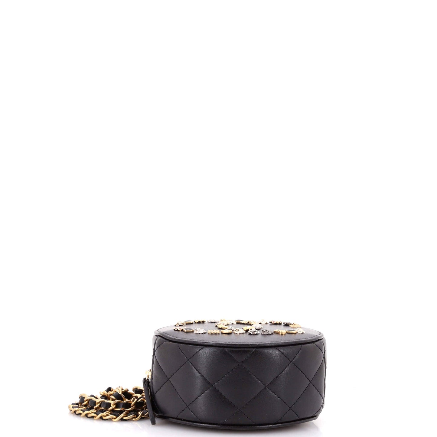 Lucky Charms Round Clutch With Chain Embellished Lambskin