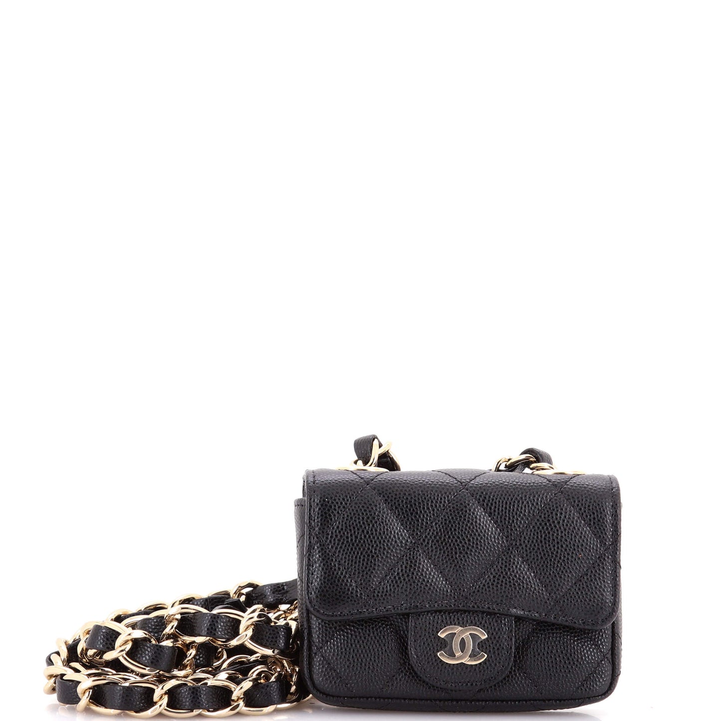 Classic Flap Charm Chain Belt Bag Quilted Caviar Mini