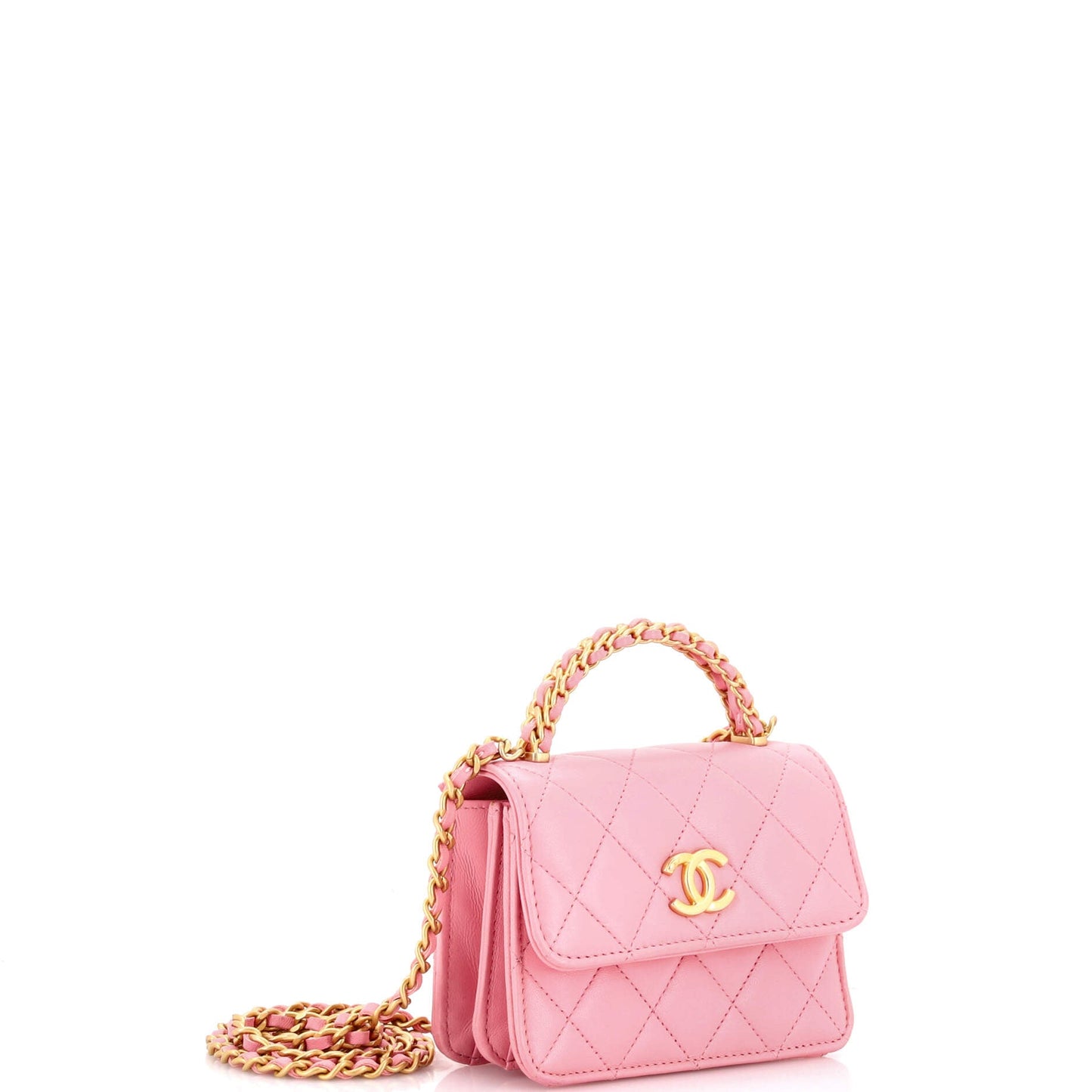 Woven Top Handle CC Flap Clutch on Chain Quilted Lambskin Small
