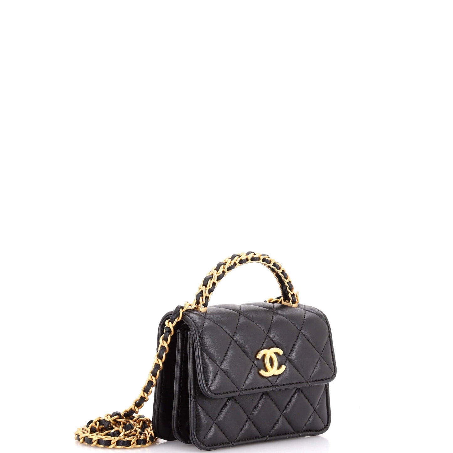 Woven Top Handle CC Flap Clutch on Chain Quilted Lambskin Small