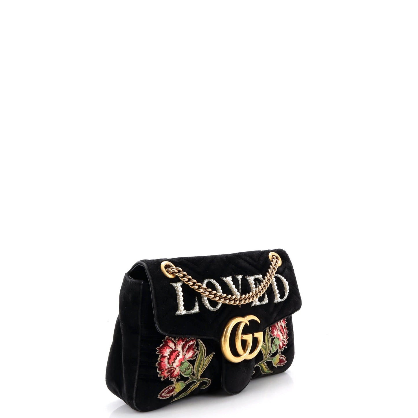 GG Marmont Flap Bag Embroidered Matelasse Velvet Medium