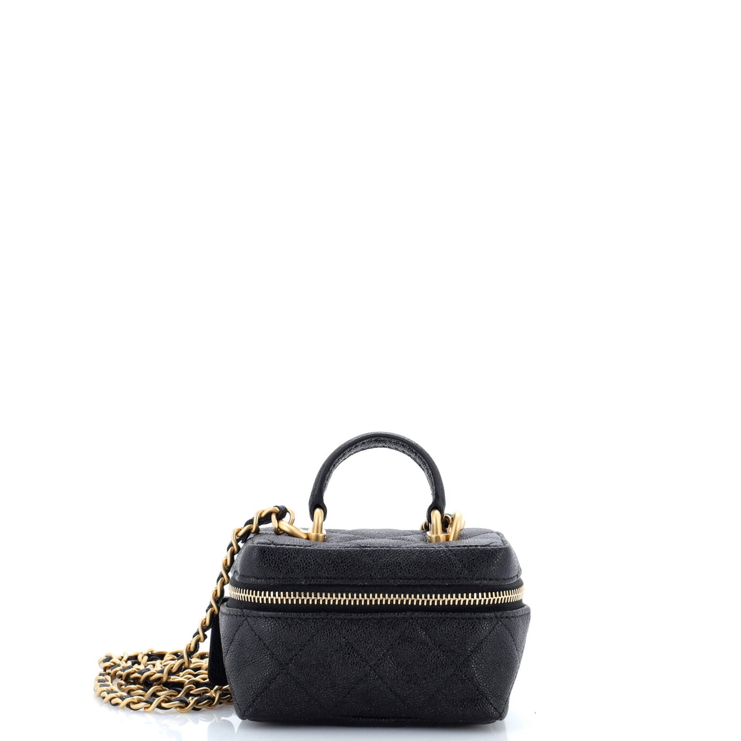 Top Handle Zip Around Vanity Case with Chain Quilted Caviar Mini