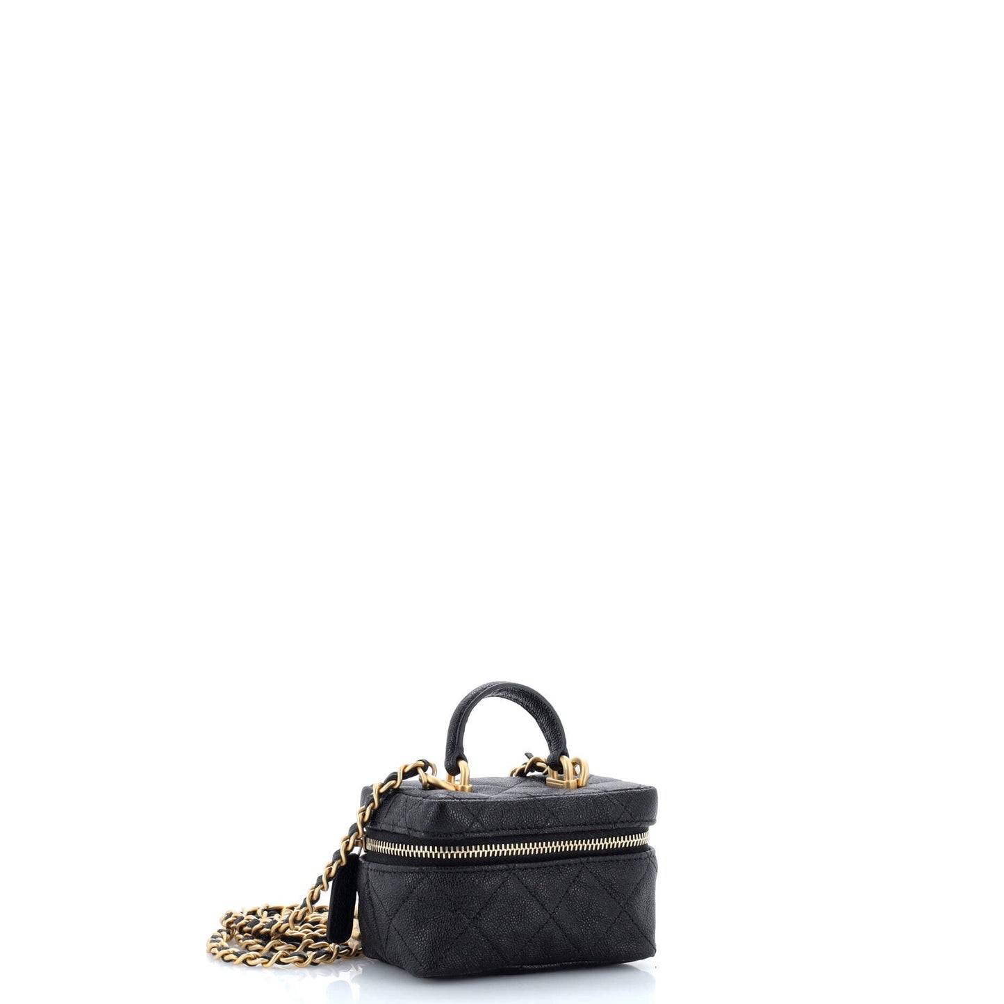 Top Handle Zip Around Vanity Case with Chain Quilted Caviar Mini