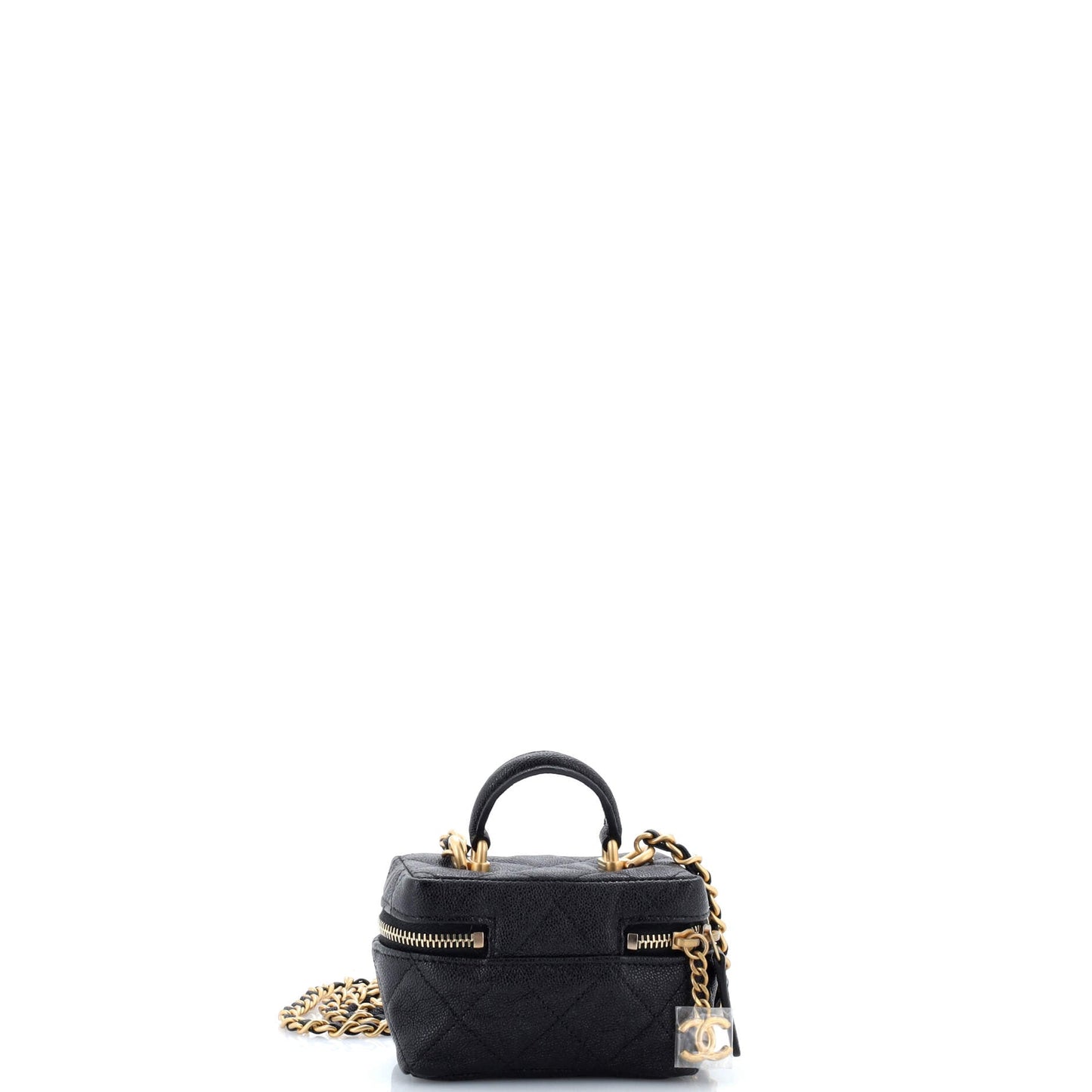 Top Handle Zip Around Vanity Case with Chain Quilted Caviar Mini