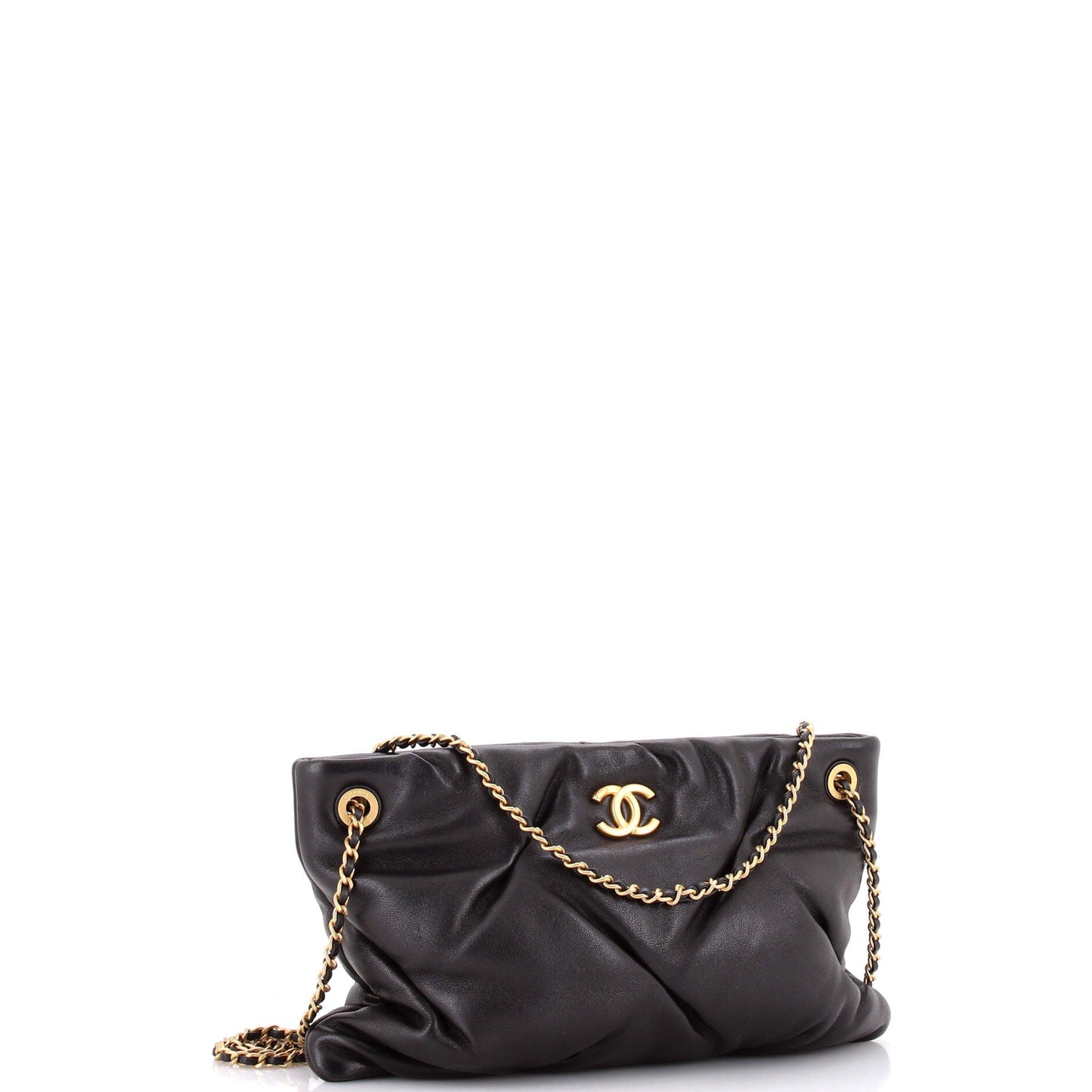 CC Chain Ruched Shoulder Bag Quilted Lambskin Large