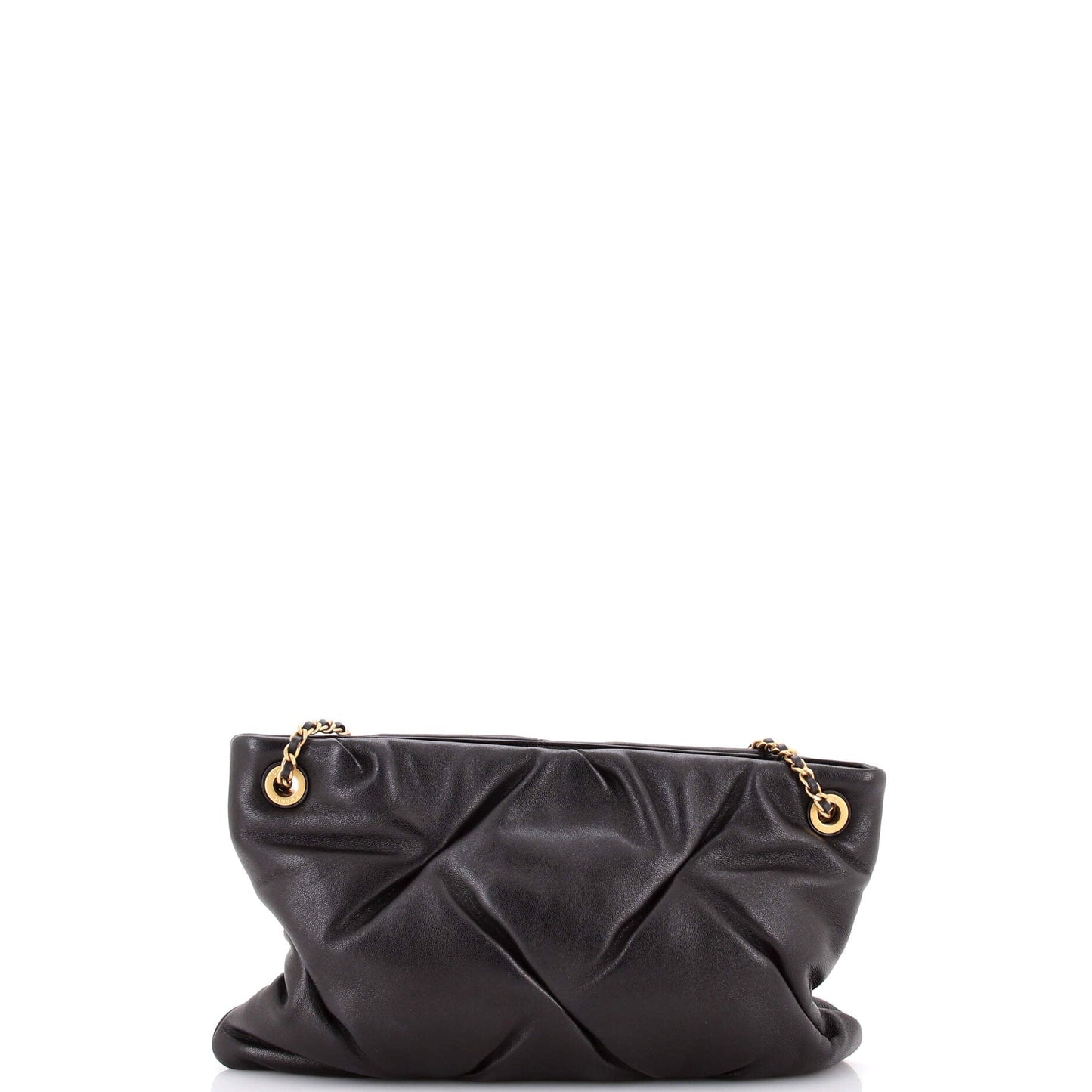 CC Chain Ruched Shoulder Bag Quilted Lambskin Large