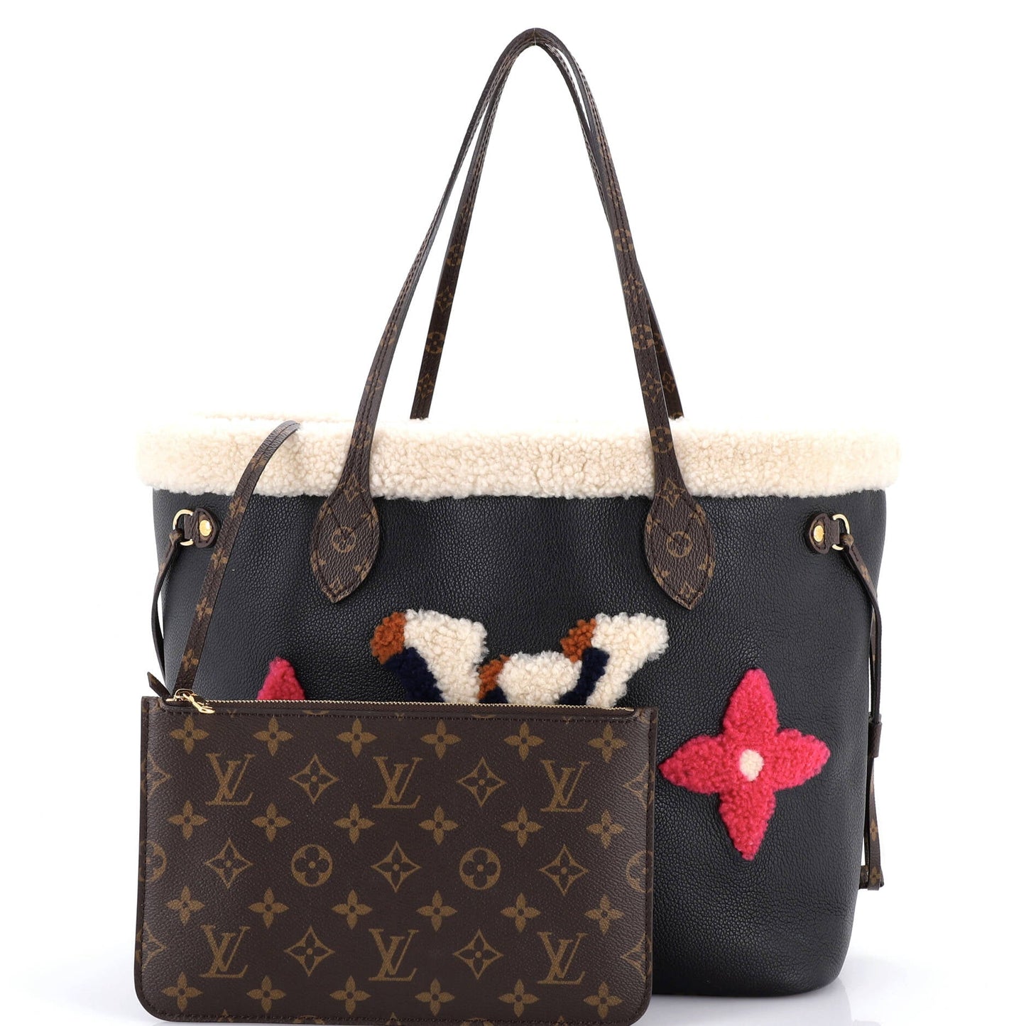 Neverfull NM Tote Leather and Monogram Teddy Shearling MM
