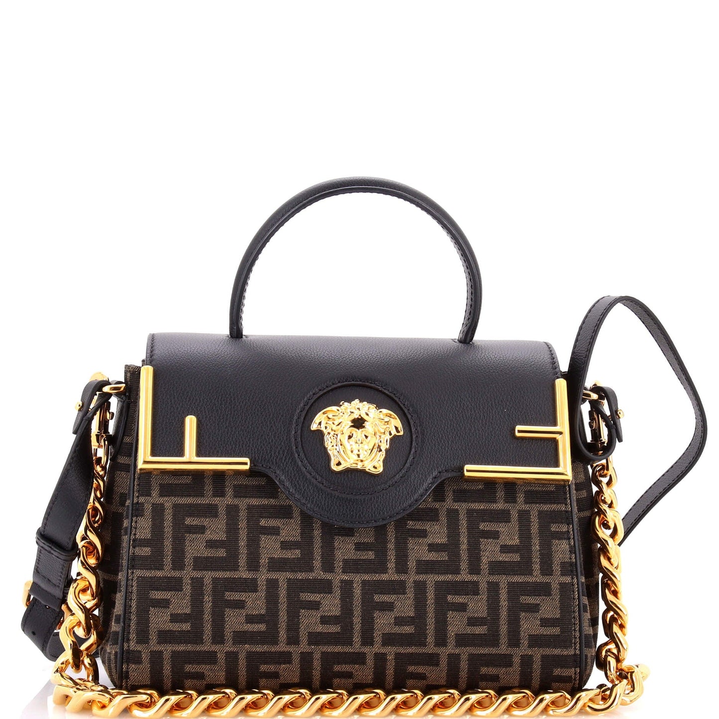 x Fendi Fendace La Medusa Top Handle Bag Zucca Canvas and Leather Medium
