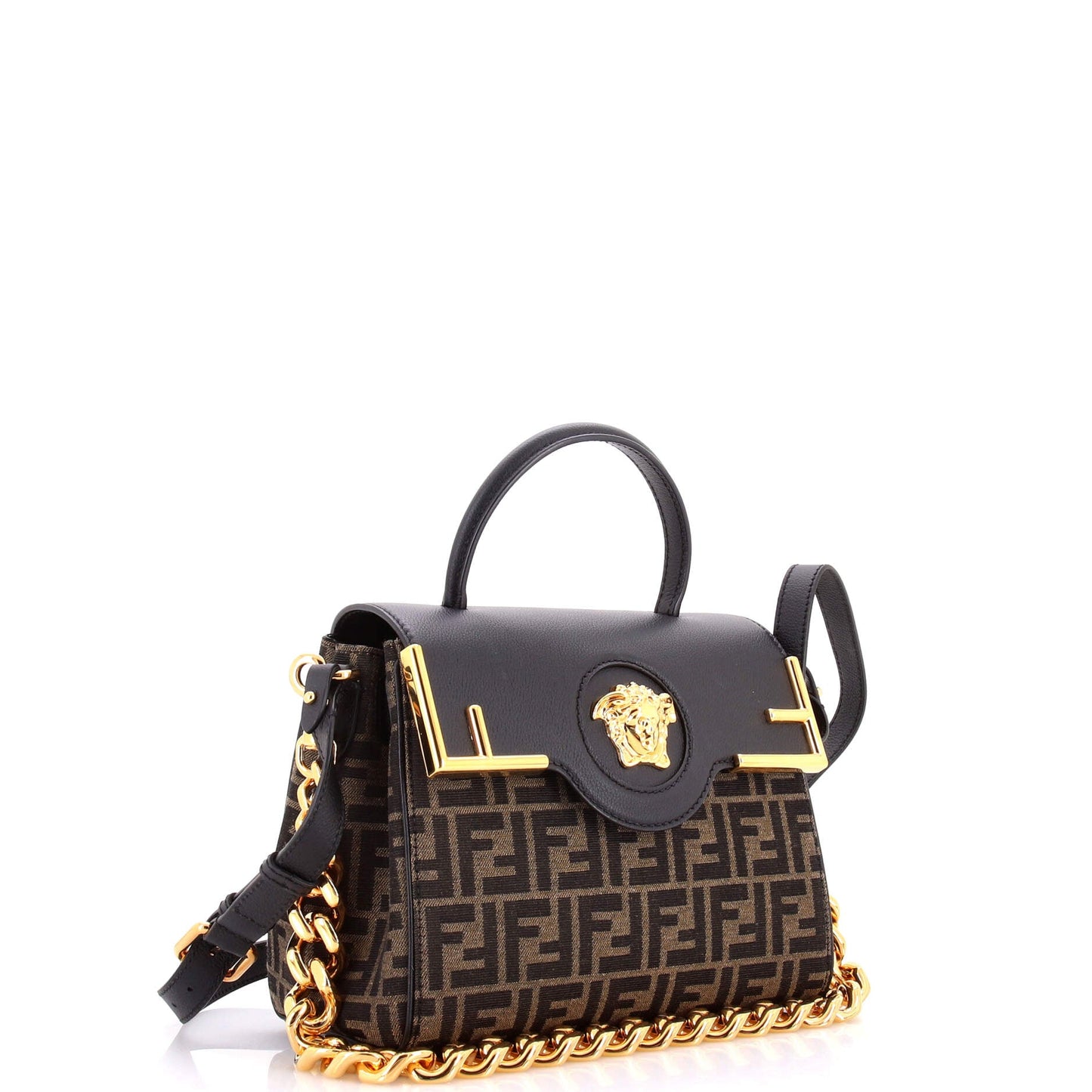 x Fendi Fendace La Medusa Top Handle Bag Zucca Canvas and Leather Medium