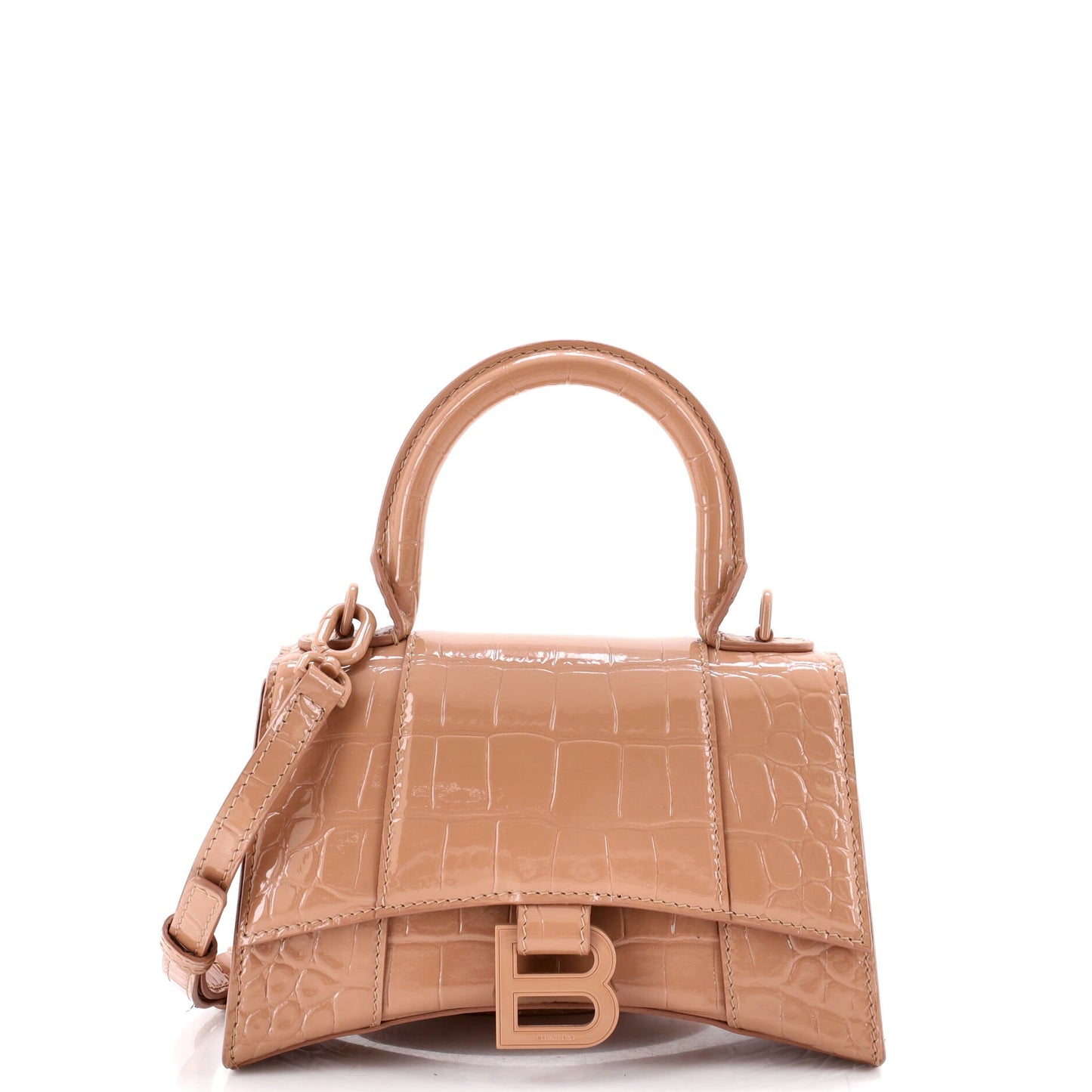 Hourglass Top Handle Bag Crocodile Embossed Leather XS