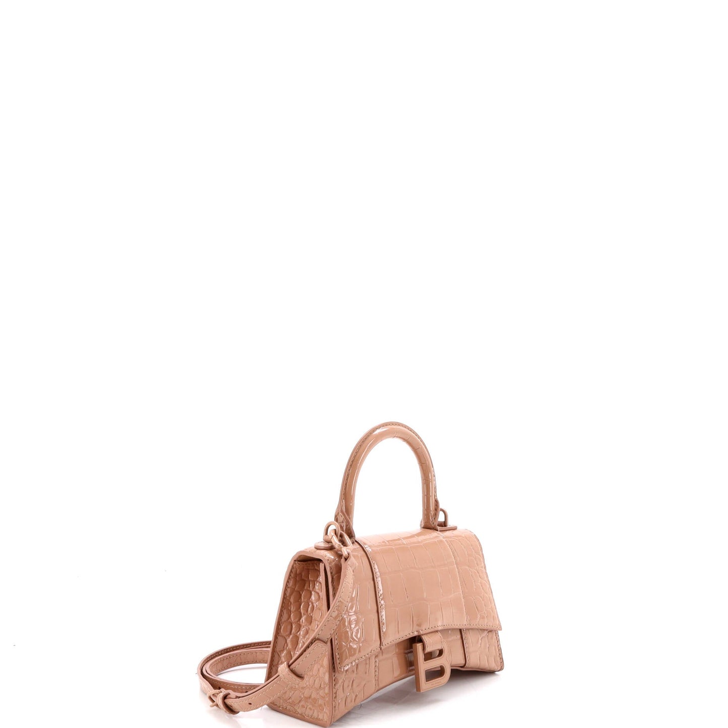 Hourglass Top Handle Bag Crocodile Embossed Leather XS