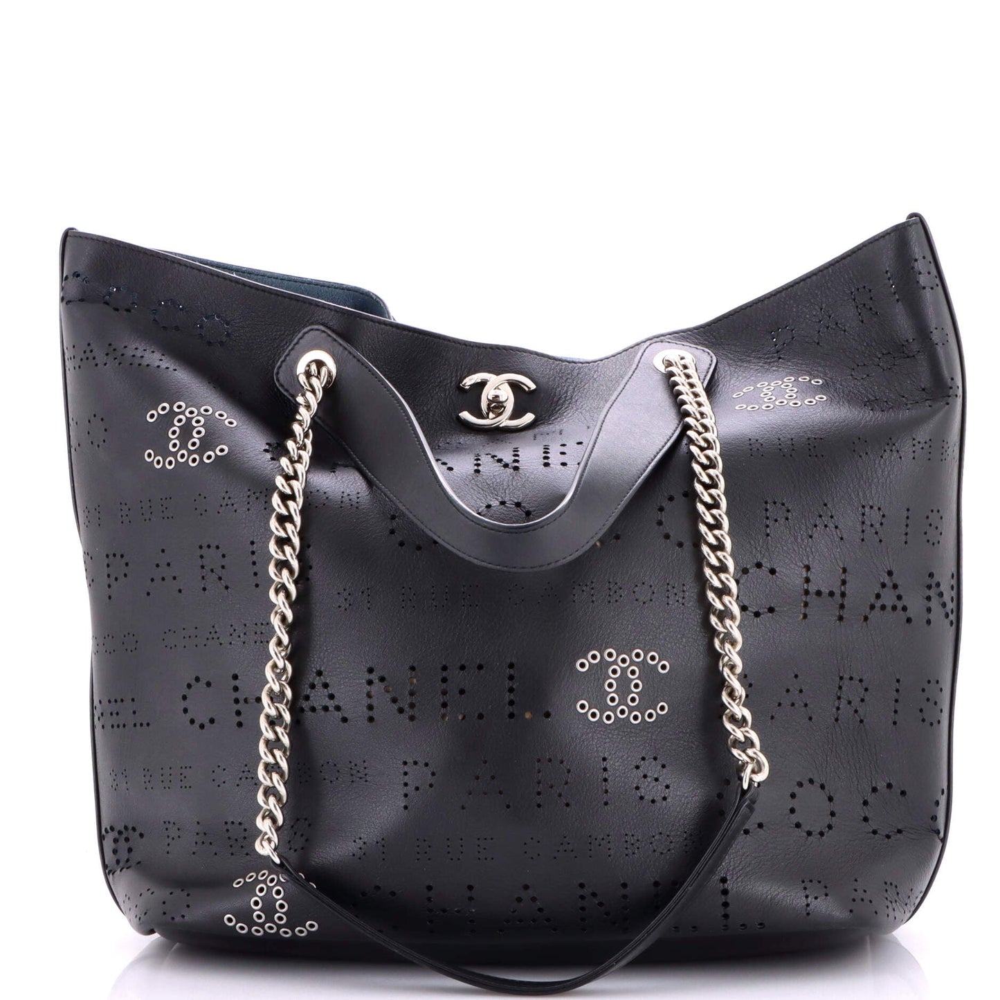 Logo Eyelets Shopping Tote Perforated Calfskin Medium