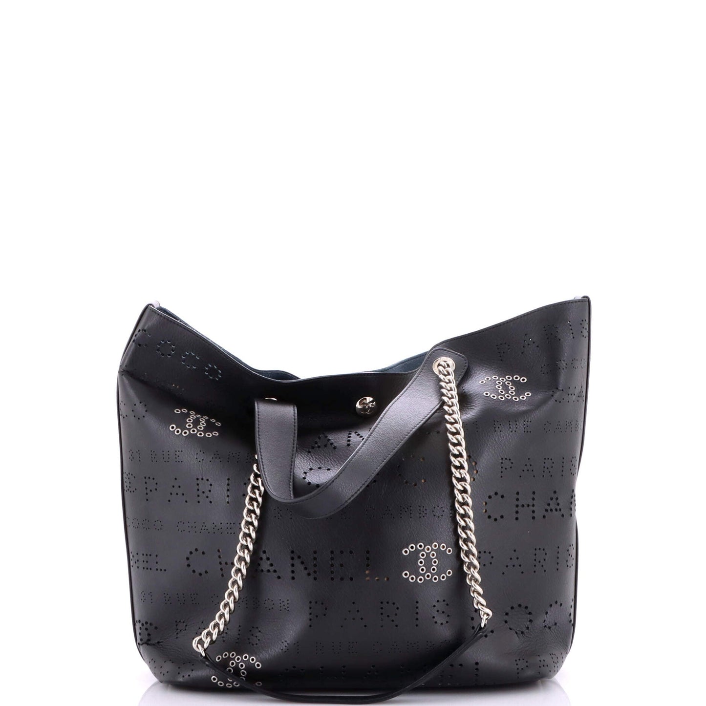 Logo Eyelets Shopping Tote Perforated Calfskin Medium