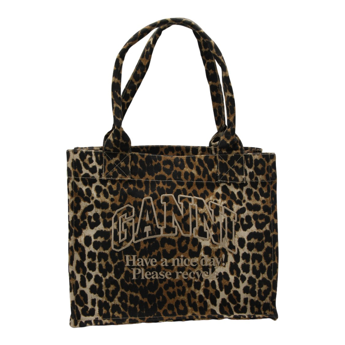 Ganni Structured Leopard Print Tote Bag