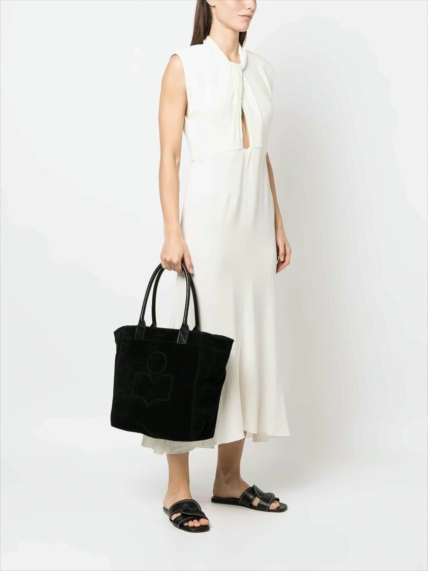 Isabel Marant Étoile Tapered Black Suede Calf Leather Small Tote Bag