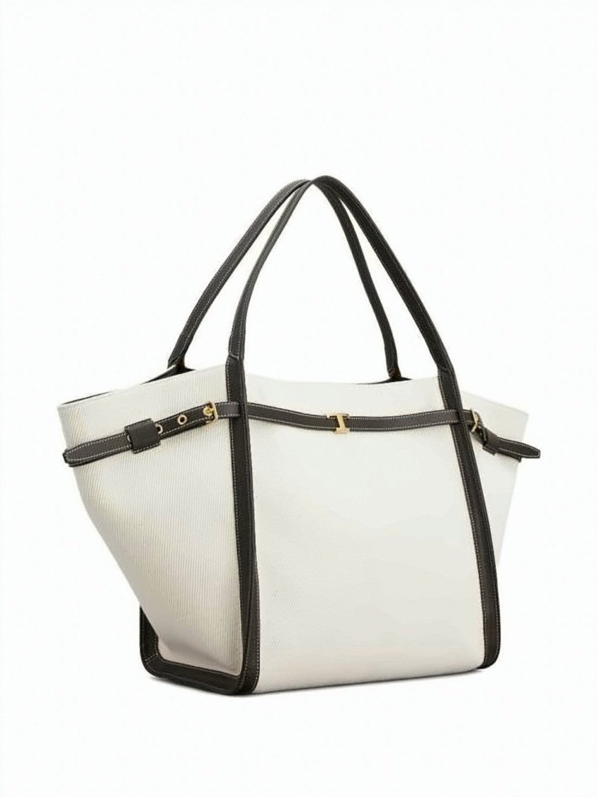 Tod's Linen Tote Bag With Dark Leather Trim