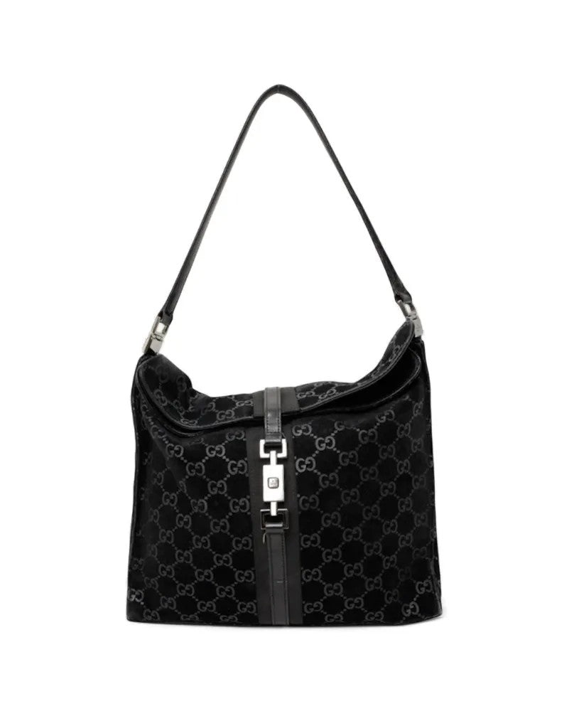 Gucci Gg Supreme Suede Shoulder Bag Black