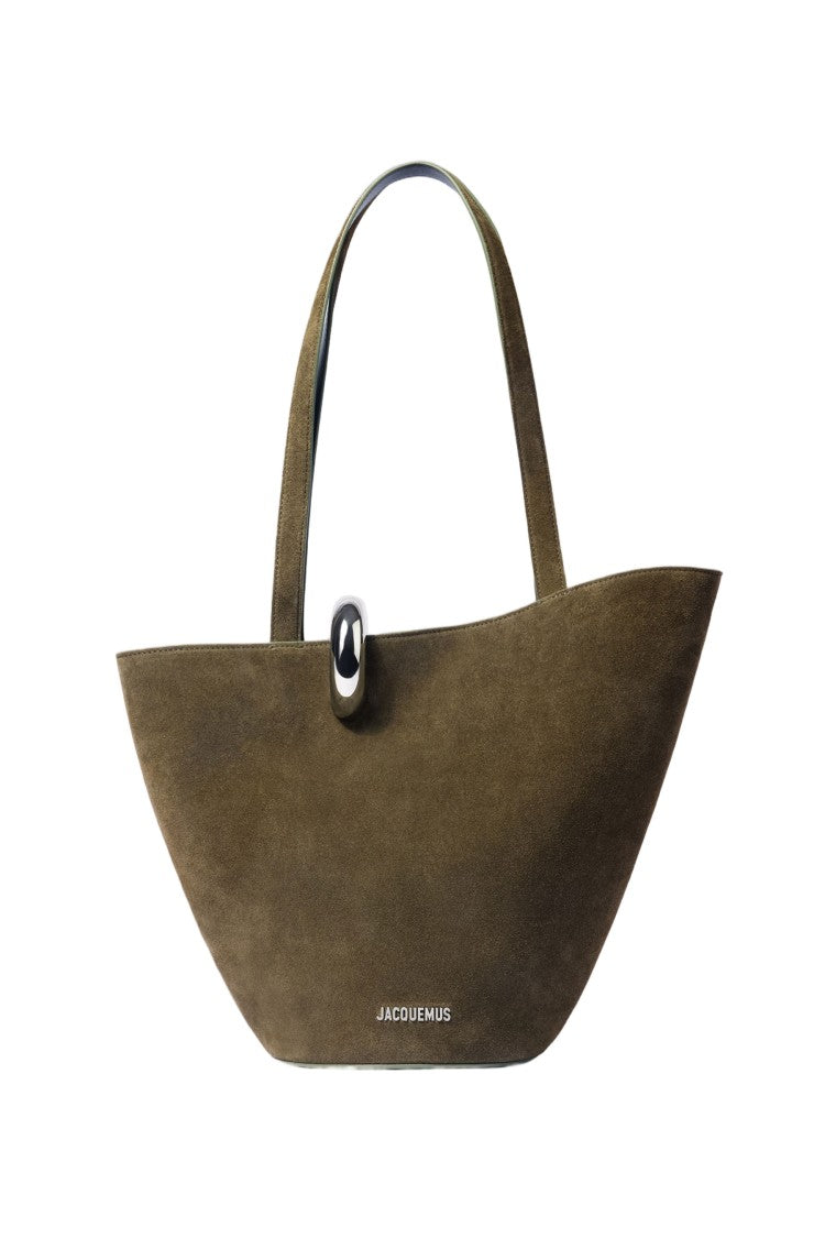 Jacquemus Asymmetric Olive Green Suede Bucket Bag