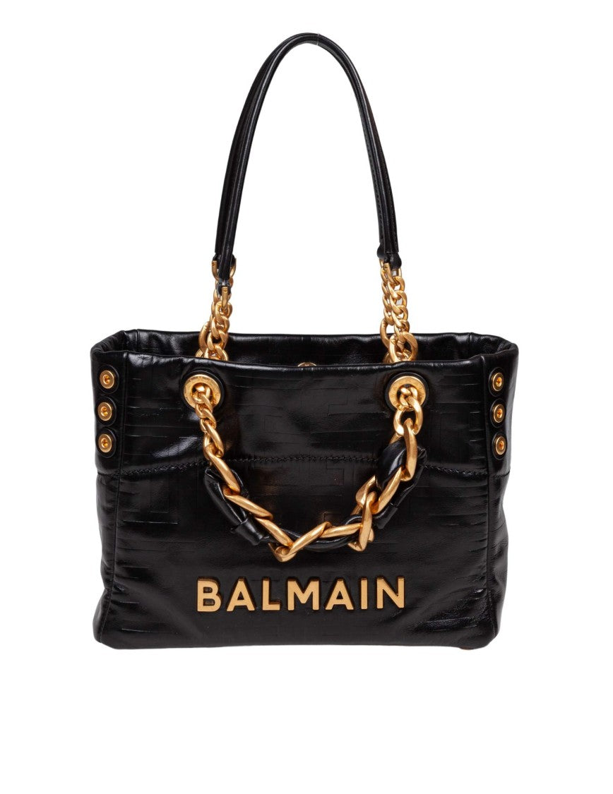 Balmain 1945 Soft Cabas Small In Black Calfskin