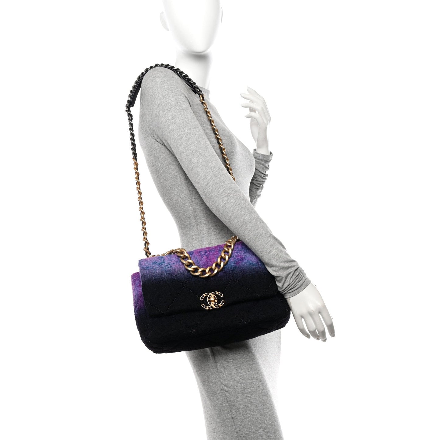 Wool Tweed Quilted Large Chanel 19 Flap Purple Black Blue