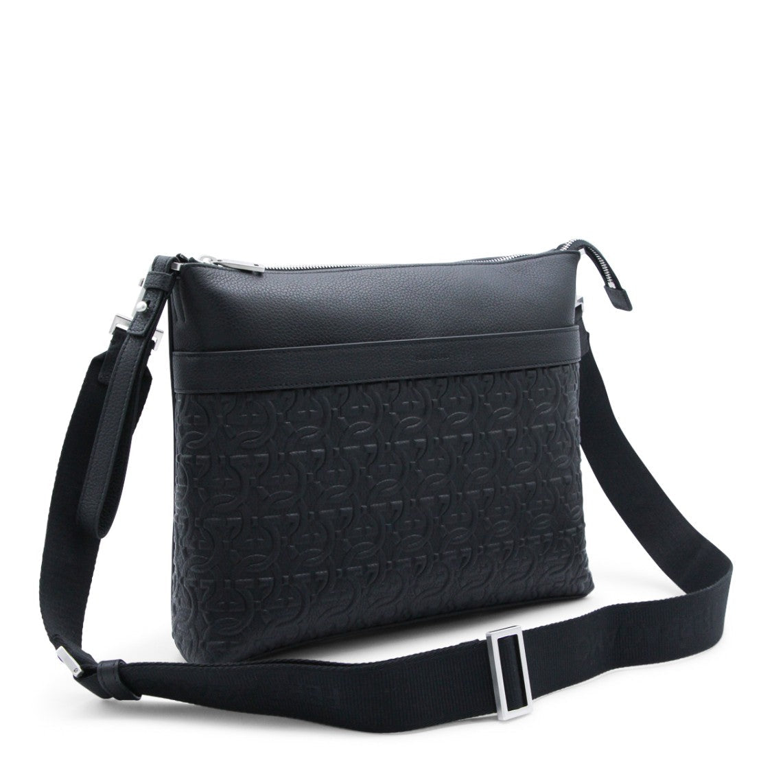Ferragamo Textured Black Leather Crossbody Bag With Adjustable Strap