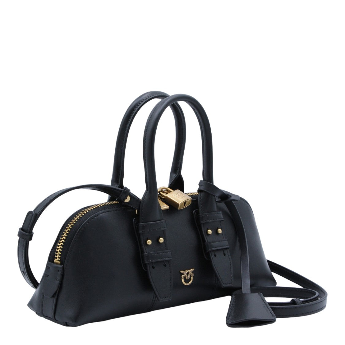 Pinko Structured Black Handbag With Gold-Tone Accents