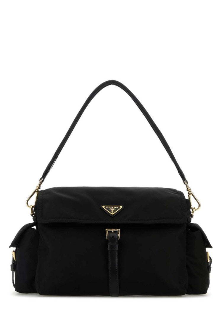 Prada Nappa Leather Tote Bag With Flap Closure And Gold-Tone Accents