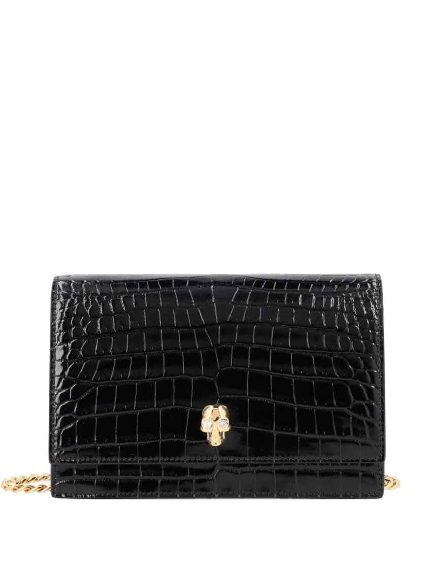 Alexander Mcqueen Embossed Crocodile-Effect Leather Shoulder Bag