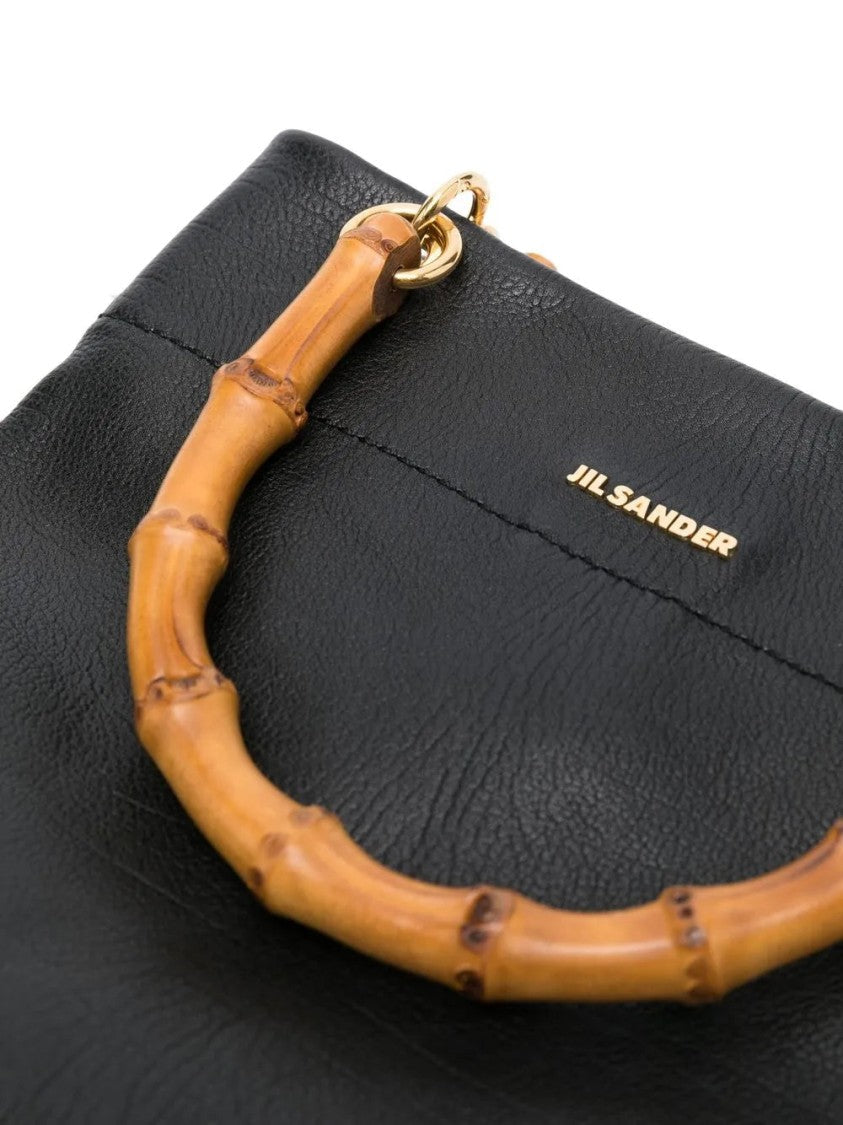 Jil Sander Structured Black Tote Bag With Bamboo-Style Handles And Gold Accents