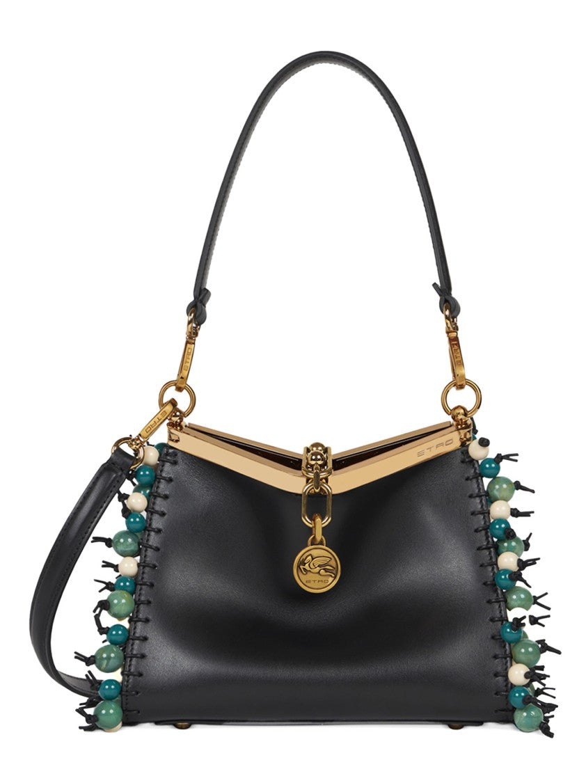 Etro Small Shoulder Bag In Smooth Black Leather