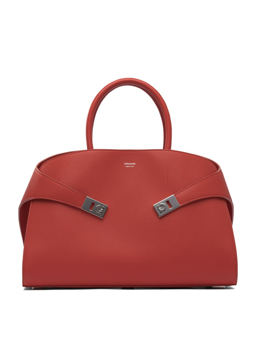 Ferragamo Structured Red Leather Shoulder Bag