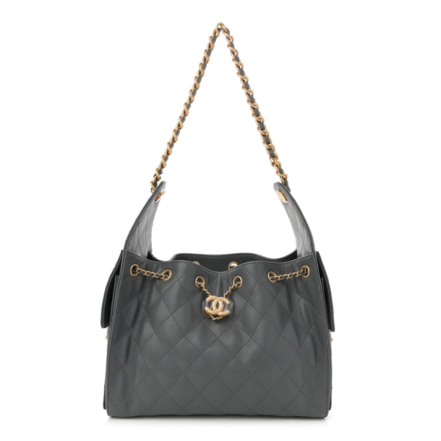 Caviar Quilted Small Chanel 25 Handbag Dark Grey