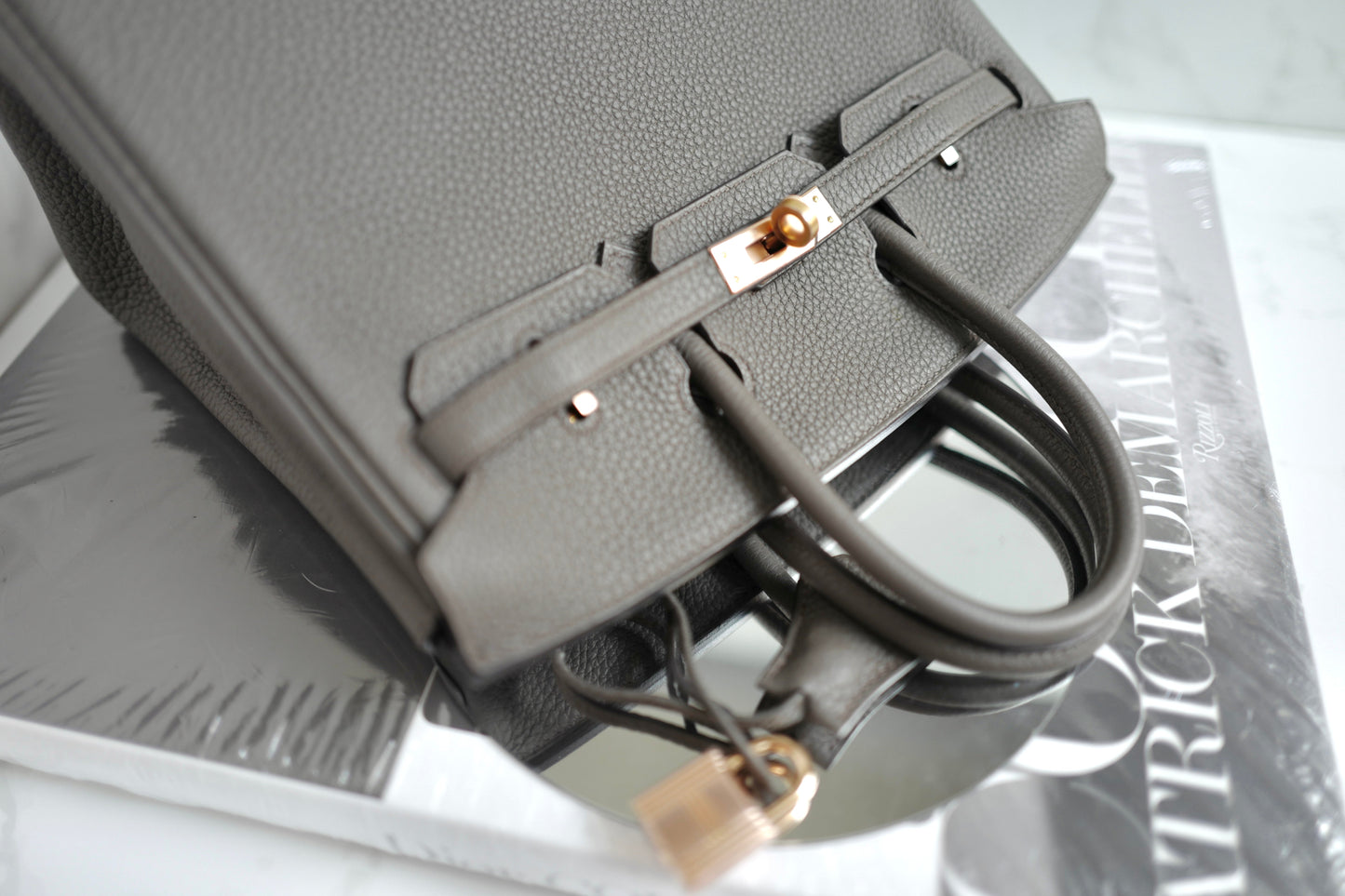 BNIB Hermes Birkin 25 Gris Etain Togo Rose Gold Hardware