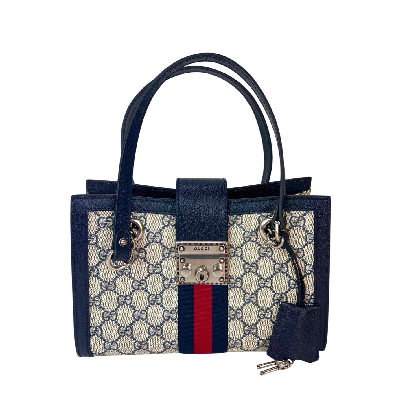 Gucci GG Supreme Dollar Calfskin Web Small Padlock Tote