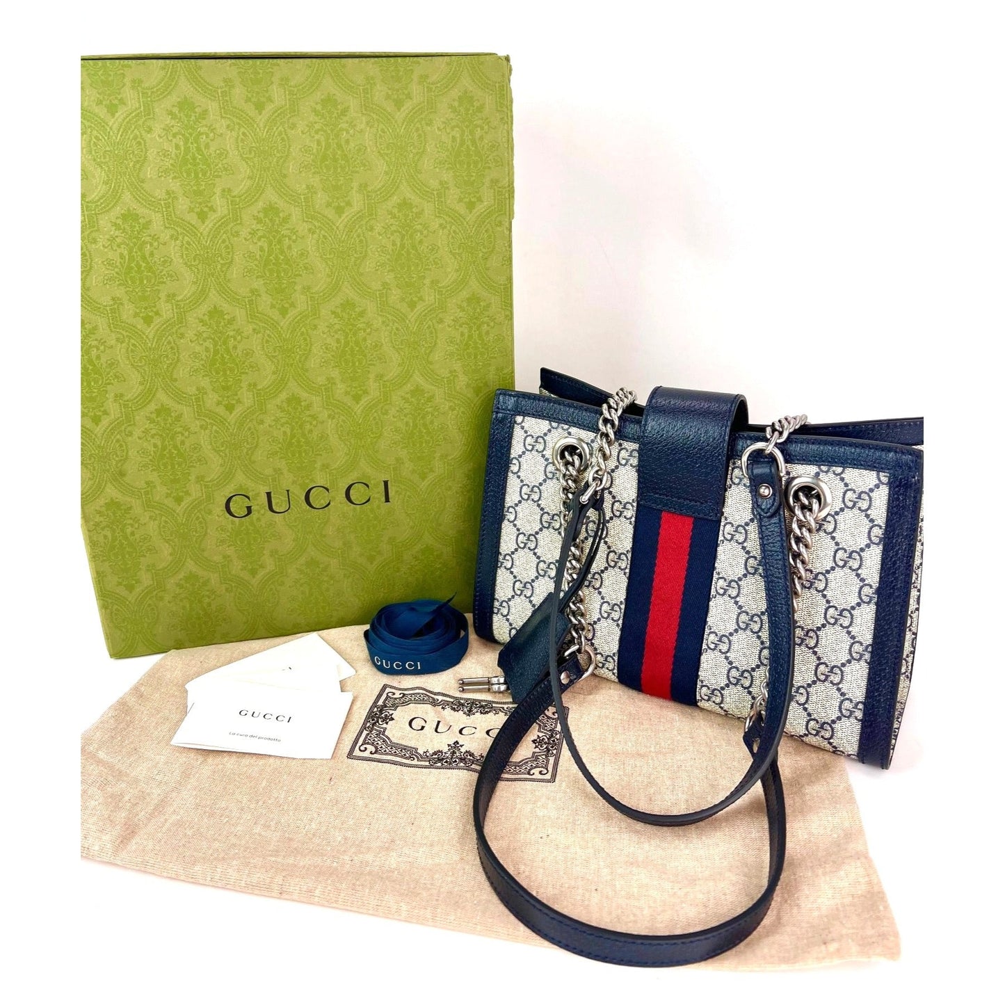 Gucci GG Supreme Dollar Calfskin Web Small Padlock Tote