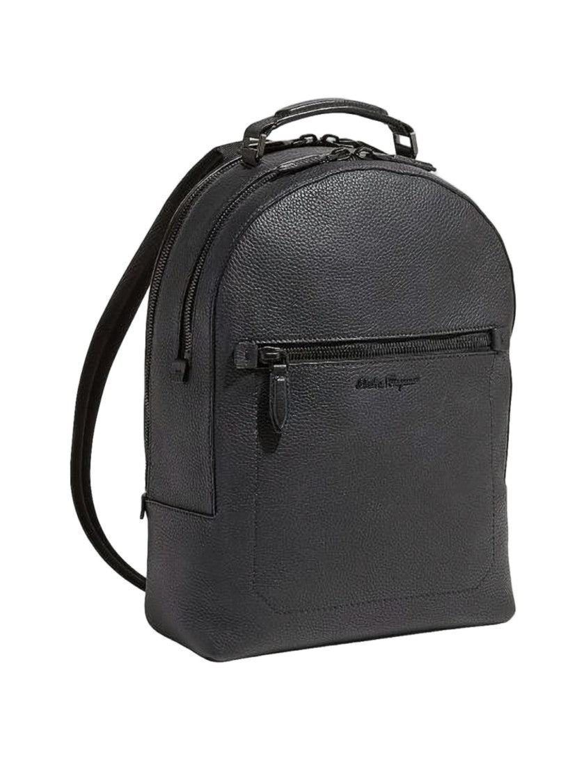 Salvatore Ferragamo Structured Black Calfskin Leather Backpack