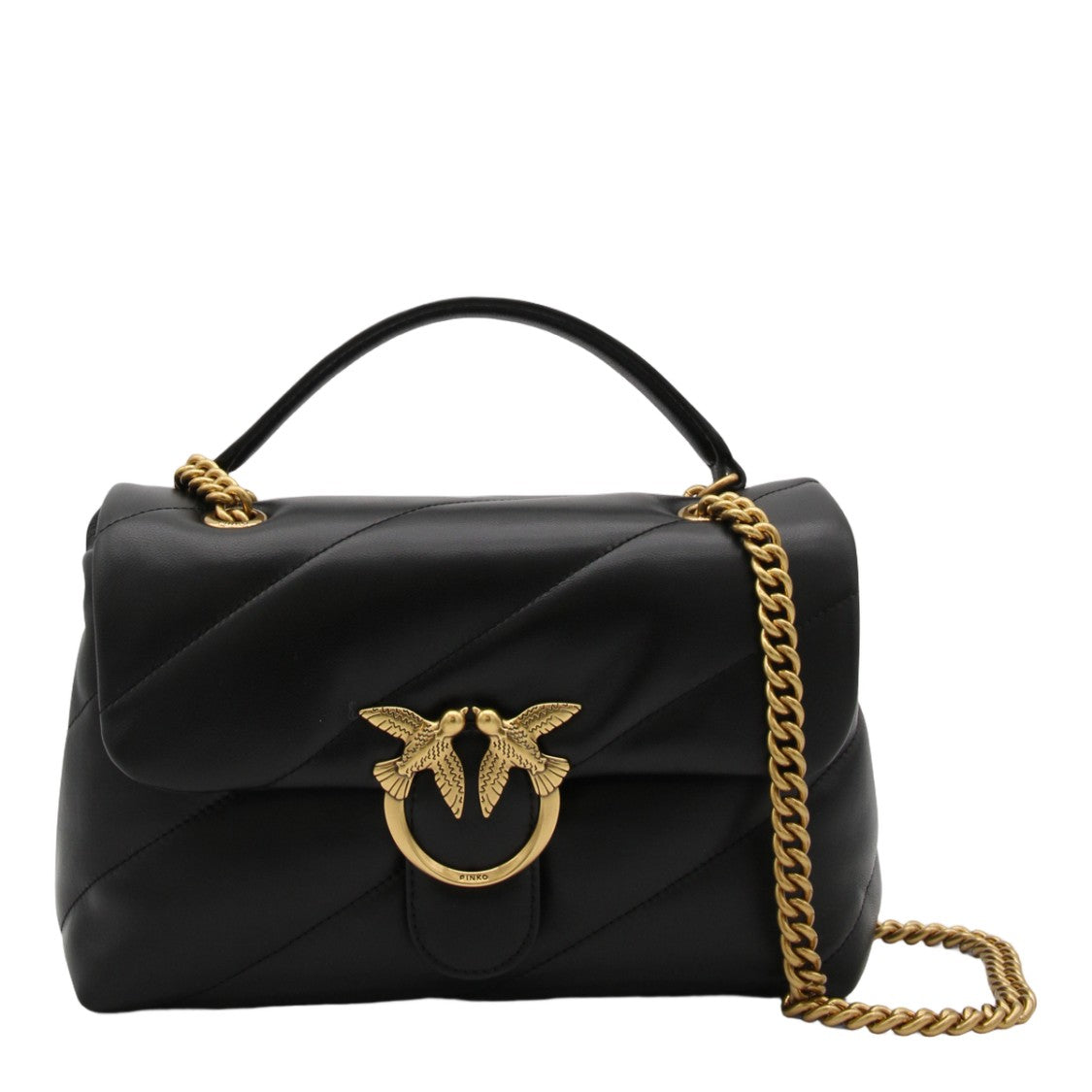 Pinko Quilted Black Handbag With Gold Clasp Detail