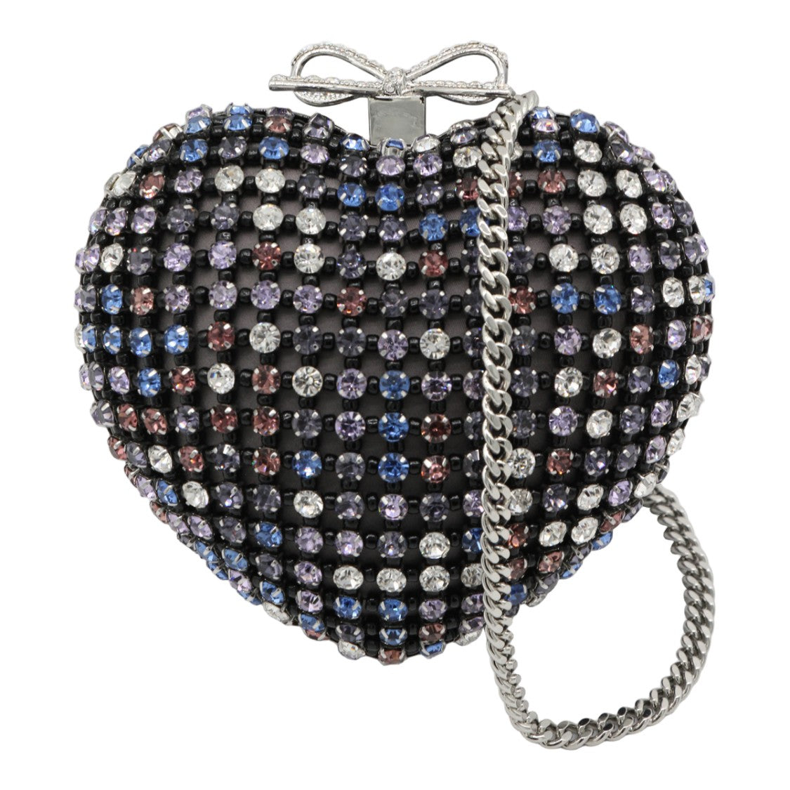 Self-Portrait Heart-Shaped Bag With Multicolored Rhinestone Design