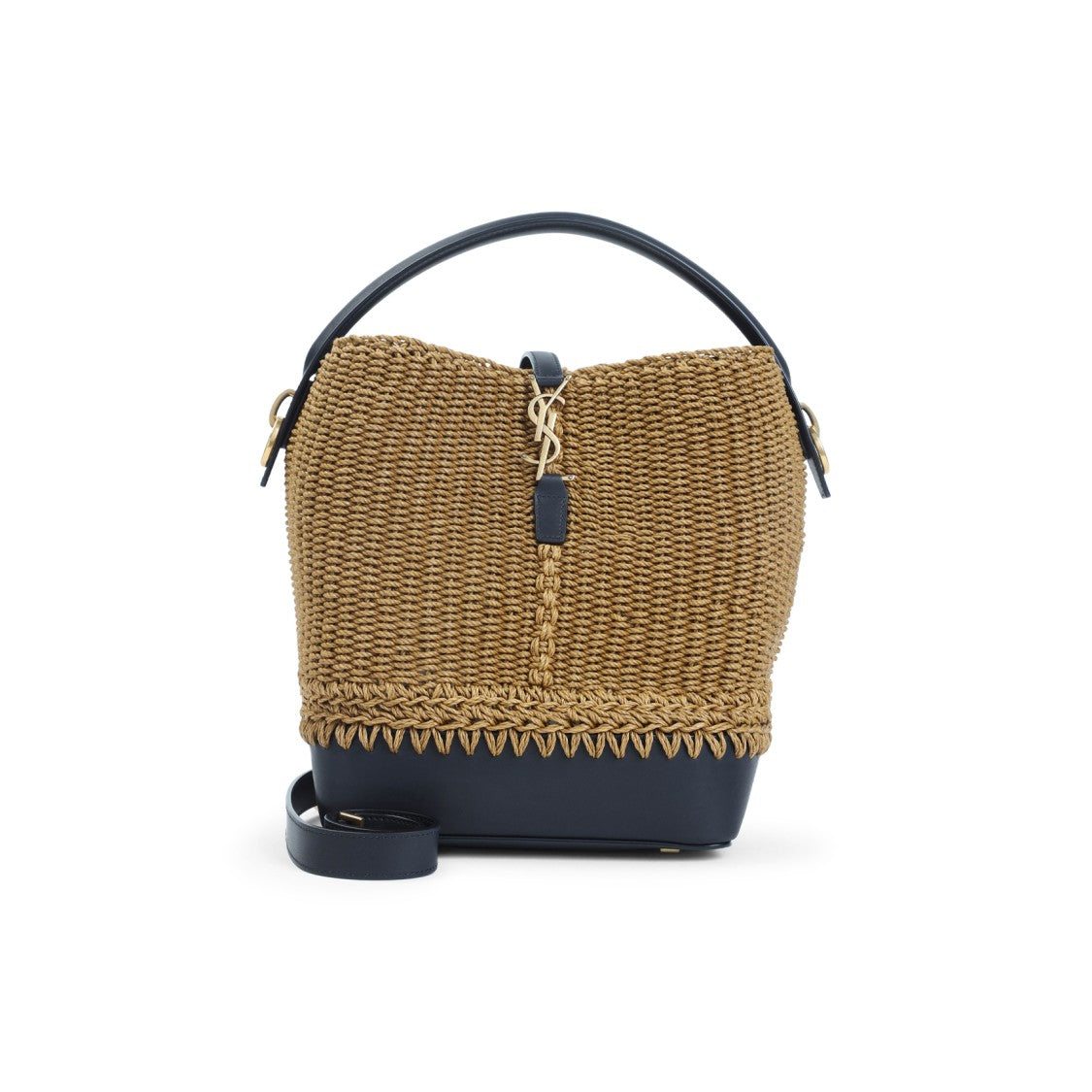 Saint Laurent Raffia And Leather Shoulder Bag With Detachable Strap