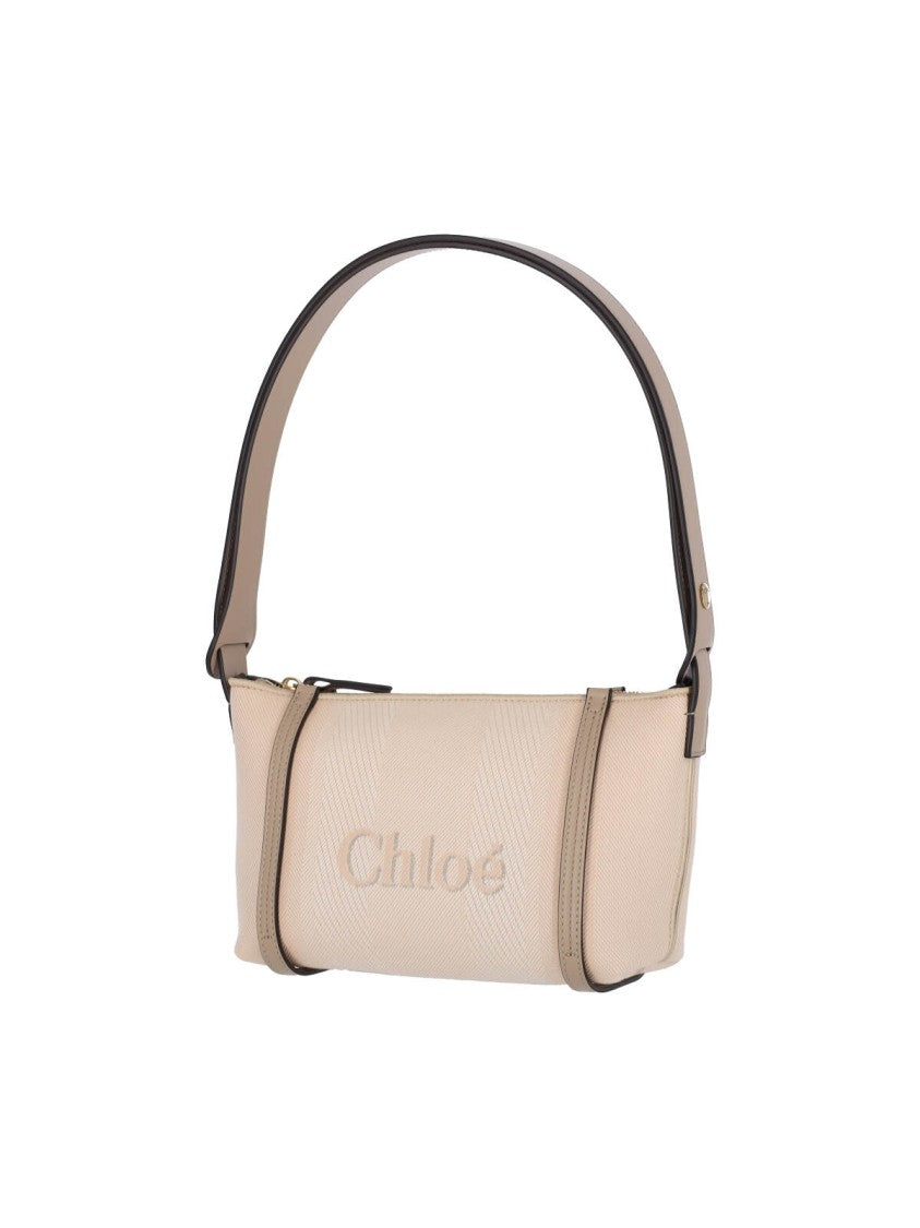 Chloé Carry Cotton Shoulder Bag With Leather Trim