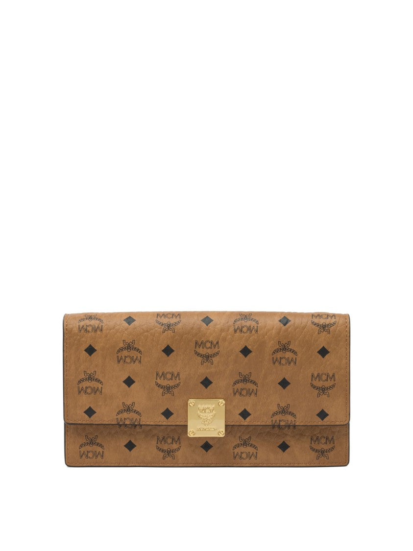 Mcm Brown Textured Clutch With Gold-Tone Closure