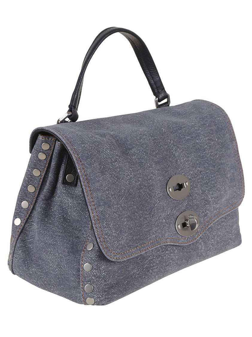 Zanellato Flap Bag With Textured Denim And Leather Accents