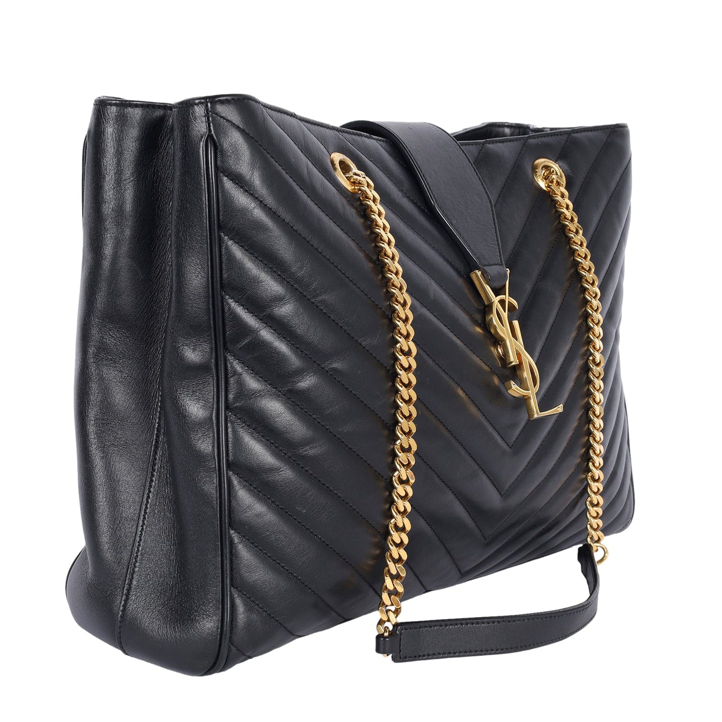 Lambskin Matelasse Chevron Monogram Shopping Bag Black