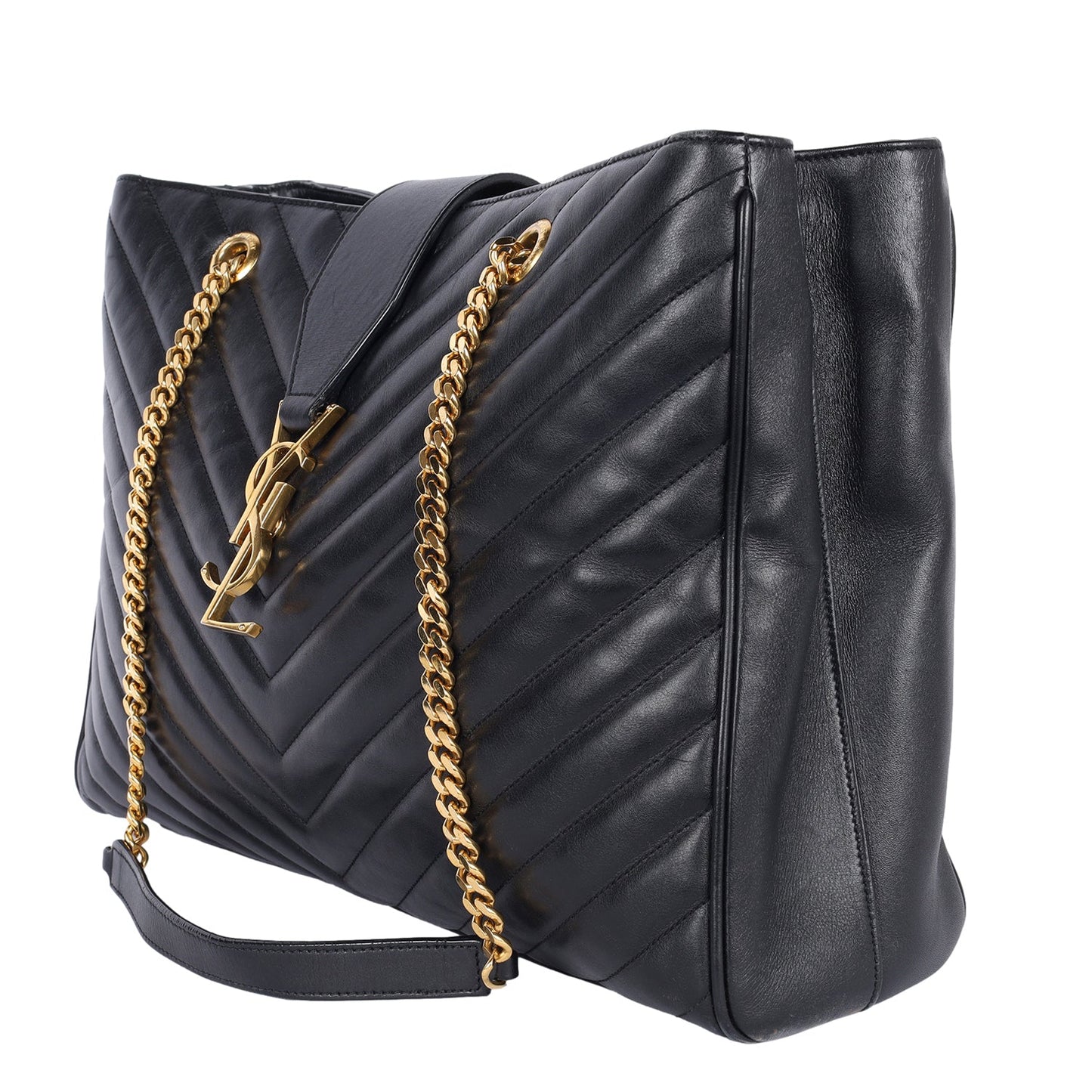 Lambskin Matelasse Chevron Monogram Shopping Bag Black